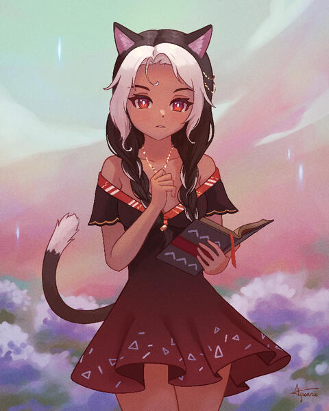 Illustration of a friend's OC, Asura, a magical catgirl.