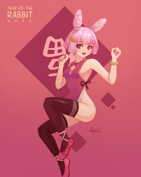 Illustration of a girl to celebrate the year of the rabbit.
